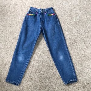 Chic Denim Jeans With Rainbow Embroidery